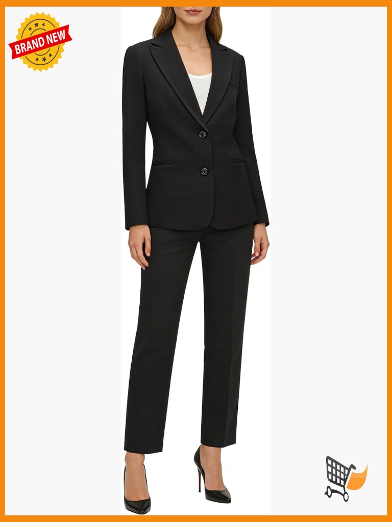 Womens 2 Piece Pantsuit Set Business Blazer & Trousers Slim Fit Long Sleeve